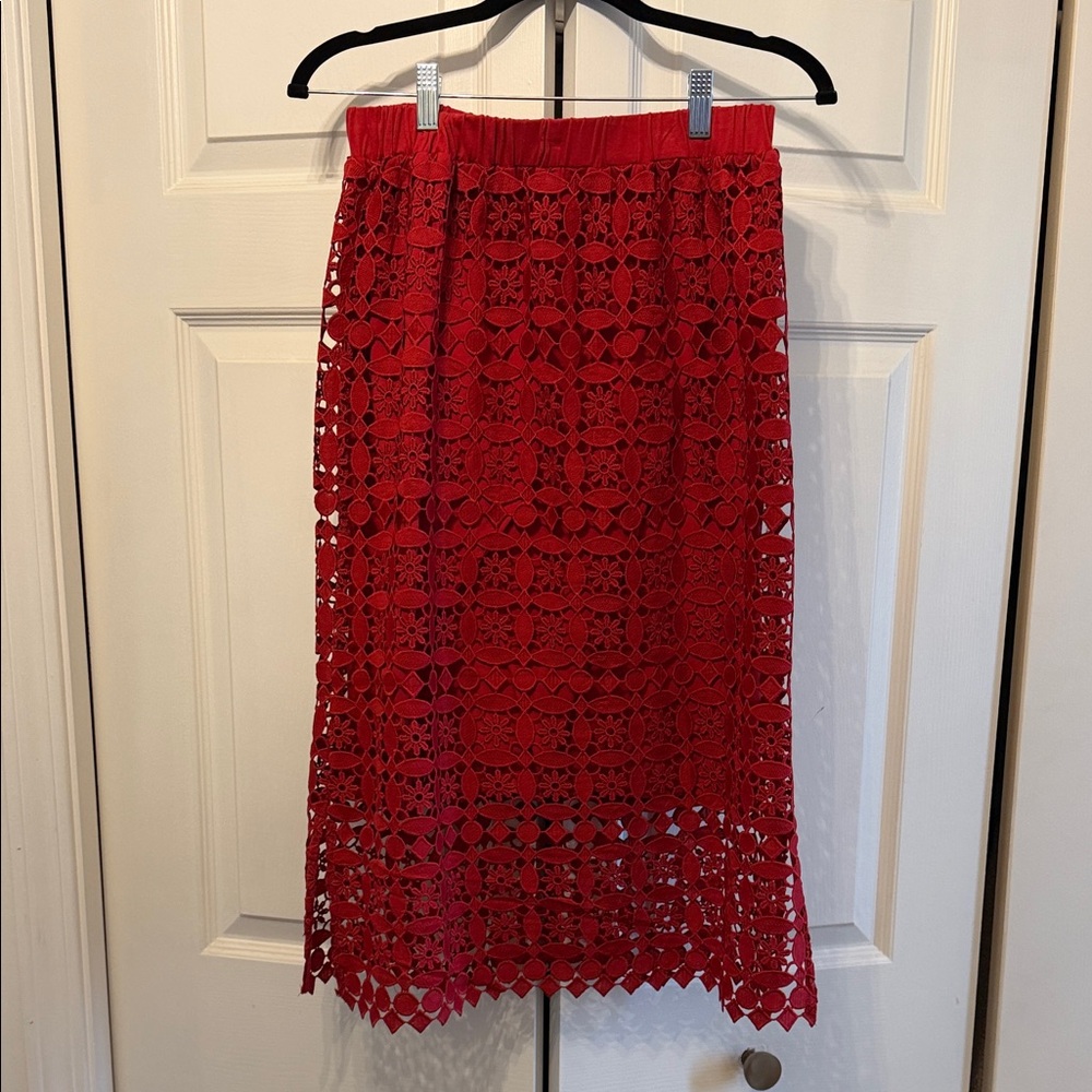 Lili’s Closet Red Crochet like Midi Skirt - Elegant Women's Lace Pencil Skirt M
